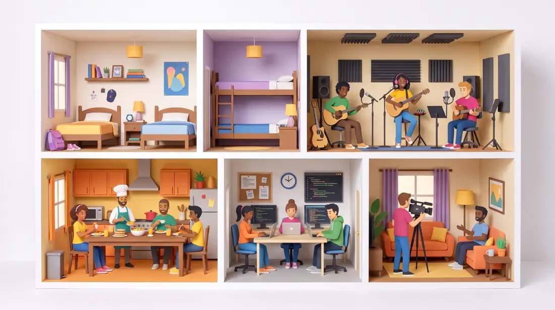 Paper-cut dollhouse of a living lab house
